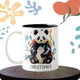 Färgfull Sitta Panda Bear Matisse Inspired Namn Två-Tonad Mugg