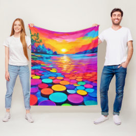 Färgfull Sjö vid solnedgång Fleecefilt