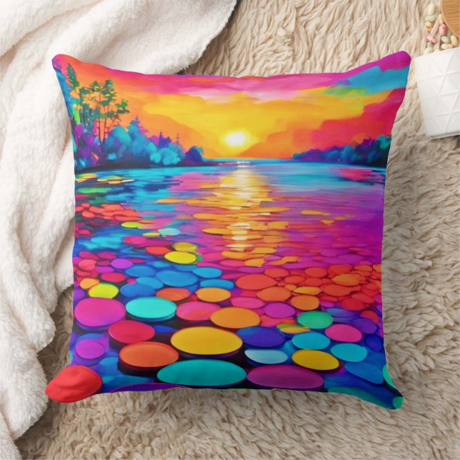 Färgfull Sjö vid solnedgång Kudde (Filt)