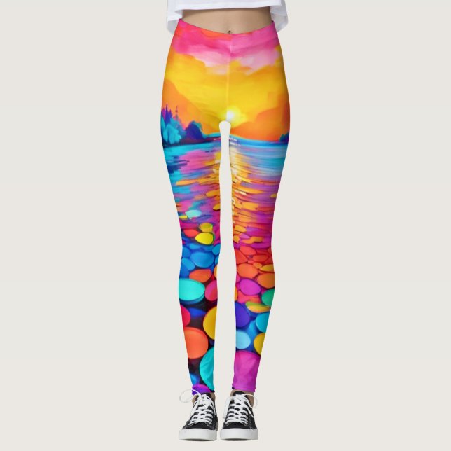 Färgfull Sjö vid solnedgång Leggings (Framsida)