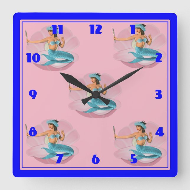 Färgfull Sjöjungfru Fyrkantig Klocka (Framsida)