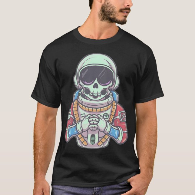 Färgfull Skeleton Astronaut T Shirt (Framsida)