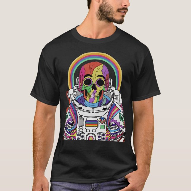 Färgfull Skeleton Astronaut T Shirt (Framsida)
