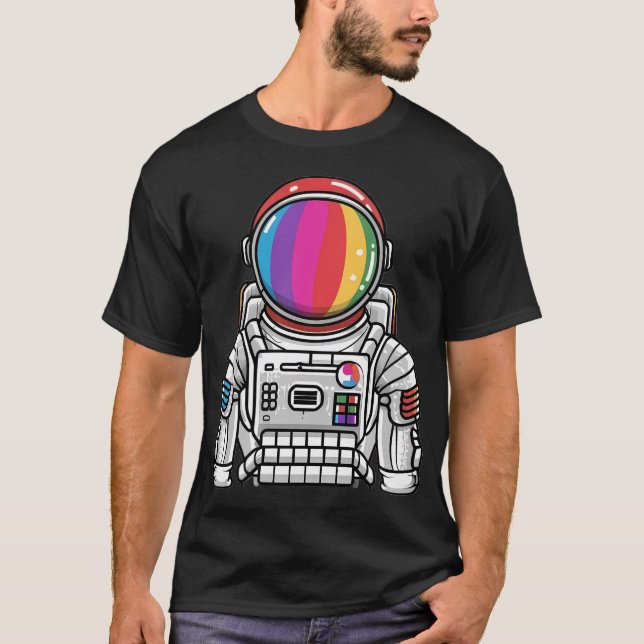 Färgfull Skeleton Astronaut T Shirt (Framsida)