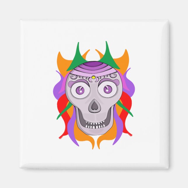 Färgfull Skull Magnet (Framsidan)