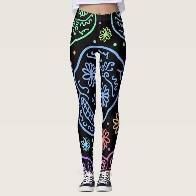 Färgfull Skull Mönster Leggings (Framsida)