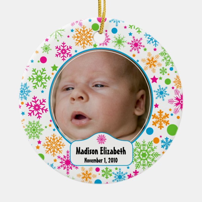 Färgfull snöflingorprydnad julgransprydnad keramik (Framsidan)