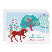 Färgfull Snowy Winter Helgdag Horse Birthday