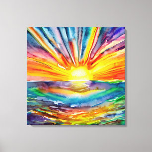 Färgfull Sol går över Vatten reflektion AI Art Canvastryck
