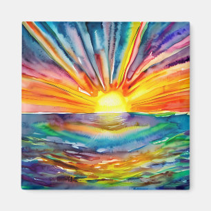 Färgfull Sol går över Vatten reflektion AI Art Magnet
