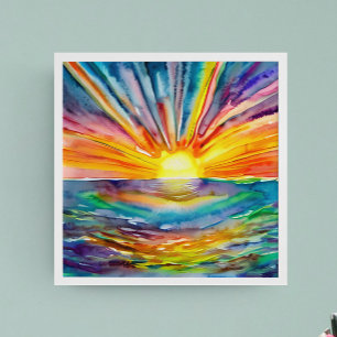 Färgfull Sol går över Vatten reflektion AI Art Poster