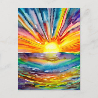 Färgfull Sol går över Vatten reflektion AI Art Vykort