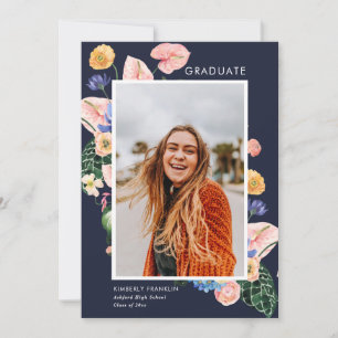 Färgfull sommarfotoinbjudan till Studenten i Blomm Inbjudningar