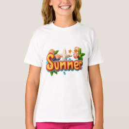 Färgfull sommartext med Beach Inslag T Shirt