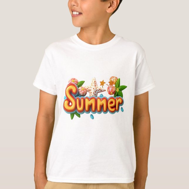 Färgfull sommartext med Beach Inslag T Shirt (Framsida)