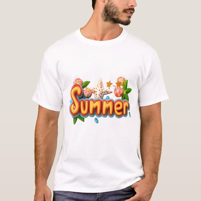 Färgfull sommartext med Beach Inslag T Shirt (Framsida)