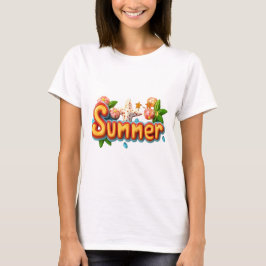 Färgfull sommartext med Beach Inslag T Shirt