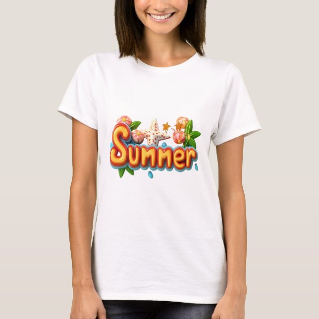 Färgfull sommartext med Beach Inslag T Shirt (Framsida)