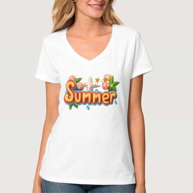 Färgfull sommartext med Beach Inslag T Shirt (Framsida)