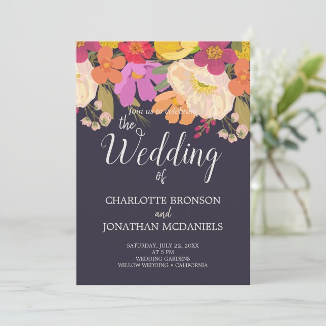 Färgfull sommartid Blommigt Garden Wedding Inbjudningar (Stående Fram)