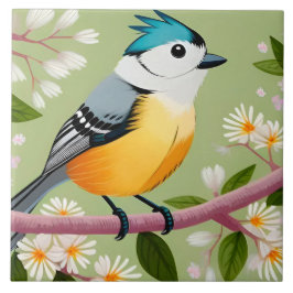 Färgfull songbird utförd på blommande Gren Kakelplatta