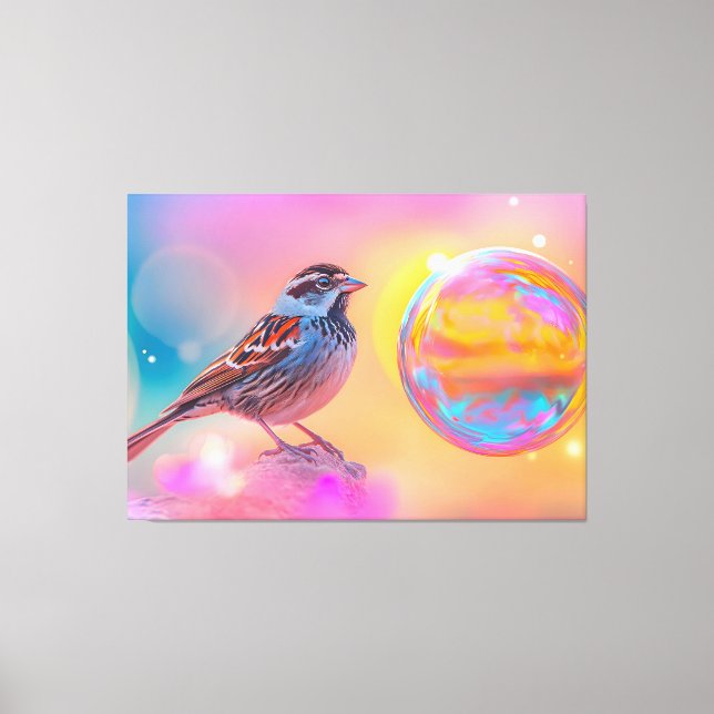 Färgfull Sparrow och Regnbåge Bubble Canvastryck (Framsida)