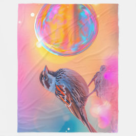 Färgfull Sparrow och Regnbåge Bubble Fleecefilt