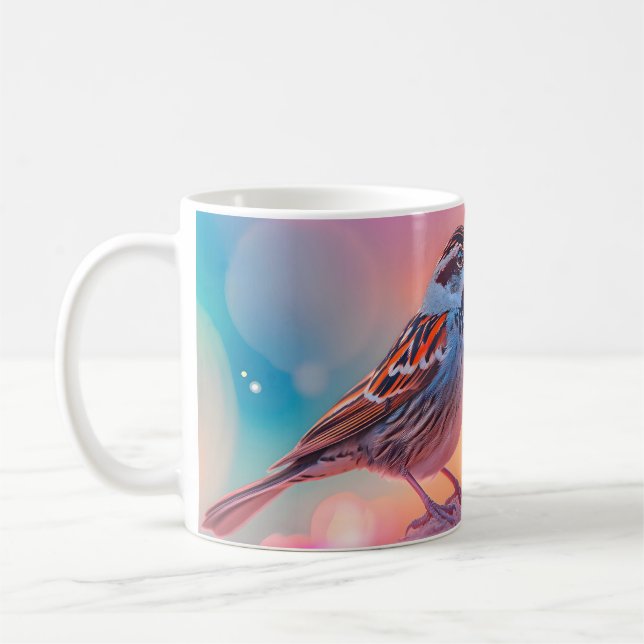 Färgfull Sparrow och Regnbåge Bubble Kaffemugg (Vänster)
