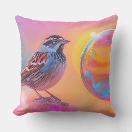 Färgfull Sparrow och Regnbåge Bubble Kudde