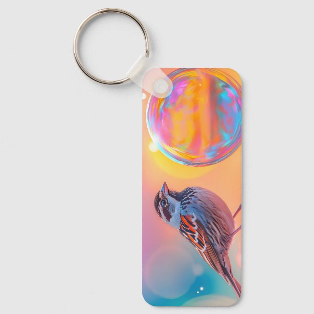 Färgfull Sparrow och Regnbåge Bubble Nyckelring (Framsida)