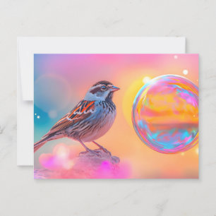 Färgfull Sparrow och Regnbåge Bubble Vykort
