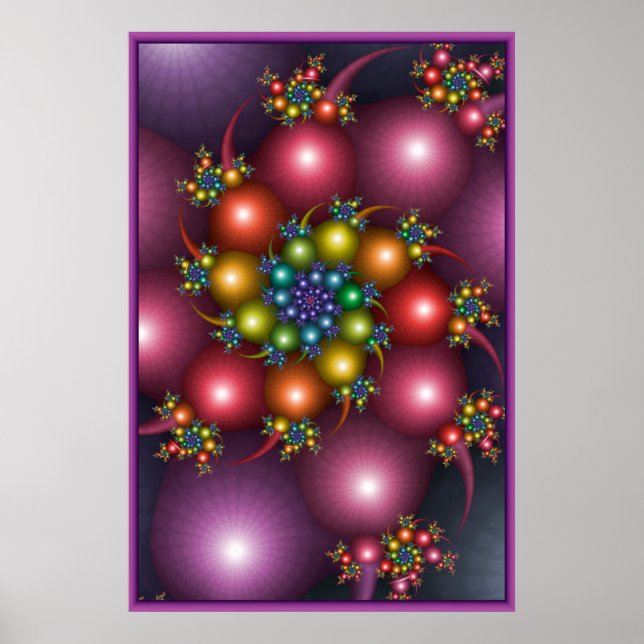 Färgfull Spiral Fractal Poster (Framsidan)