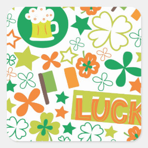 Färgfull St. Patrick's Day Shamrock Mönster Fyrkantigt Klistermärke