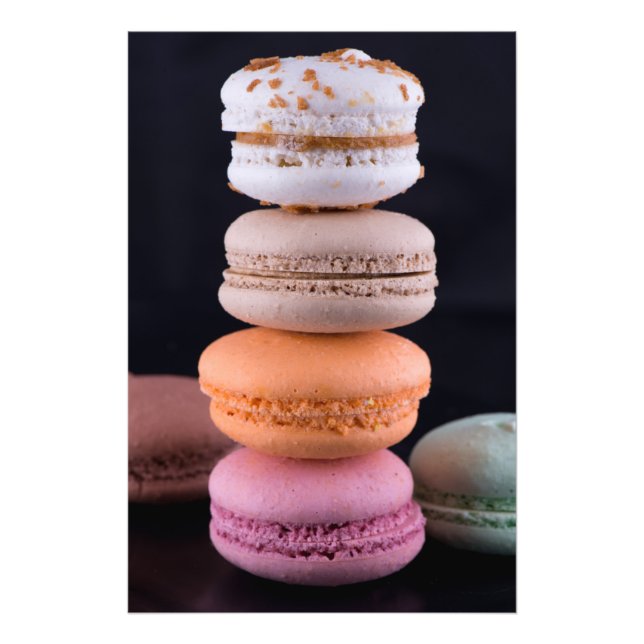 Färgfull stack med Fransk Macarons Fototryck (Framsidan)