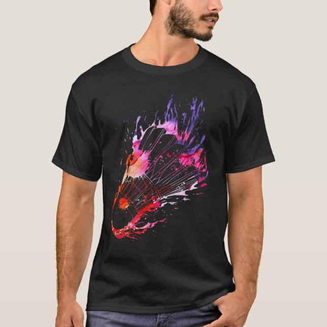 Färgfull Stänk Badminton Shuttle T Shirt (Framsida)