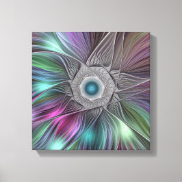 Färgfull stor blomma Abstrakt Trippy Fractal Art Canvastryck