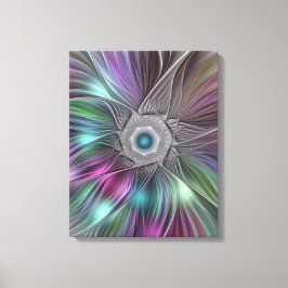 Färgfull stor blomma Abstrakt Trippy Fractal Art Canvastryck