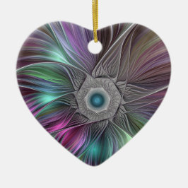 Färgfull stor blomma Abstrakt Trippy Fractal Art Julgransprydnad Keramik