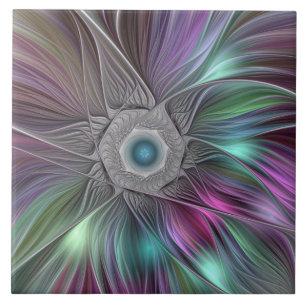 Färgfull stor blomma Abstrakt Trippy Fractal Art Kakelplatta