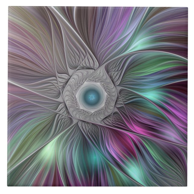 Färgfull stor blomma Abstrakt Trippy Fractal Art Kakelplatta (Framsidan)