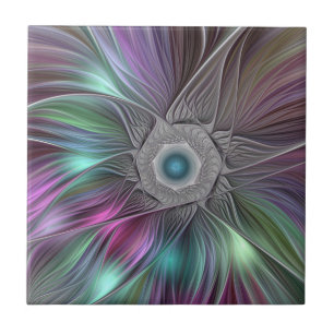 Färgfull stor blomma Abstrakt Trippy Fractal Art Kakelplatta