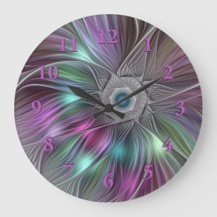 Färgfull stor blomma Abstrakt Trippy Fractal Art Klocka