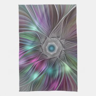 Färgfull stor blomma Abstrakt Trippy Fractal Art Kökshandduk
