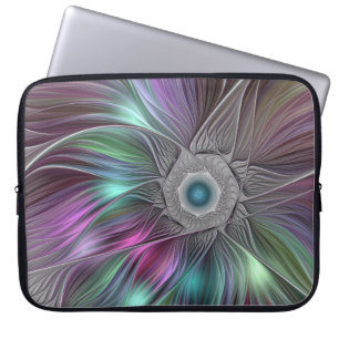 Färgfull stor blomma Abstrakt Trippy Fractal Art Laptop Fodral