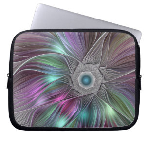 Färgfull stor blomma Abstrakt Trippy Fractal Art Laptop Fodral