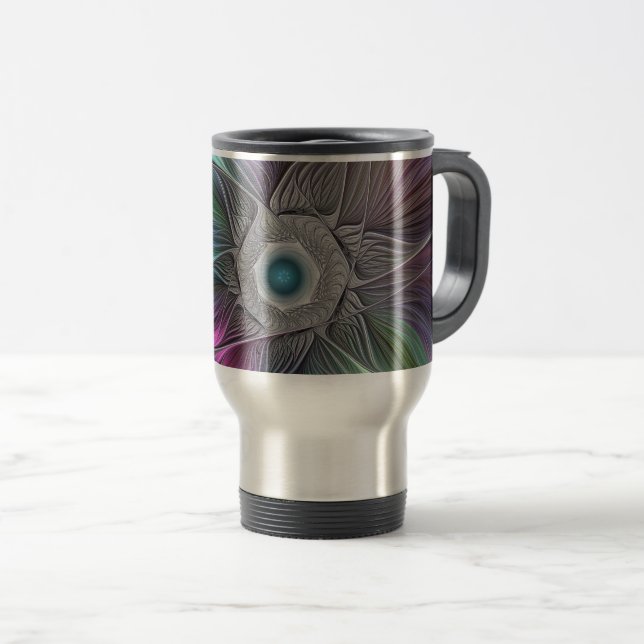 Färgfull stor blomma Abstrakt Trippy Fractal Art Resemugg (Framsida höger)