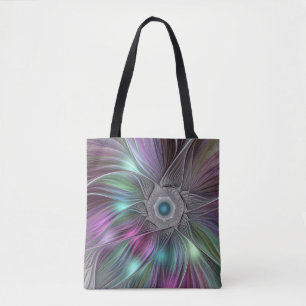 Färgfull stor blomma Abstrakt Trippy Fractal Art Tygkasse