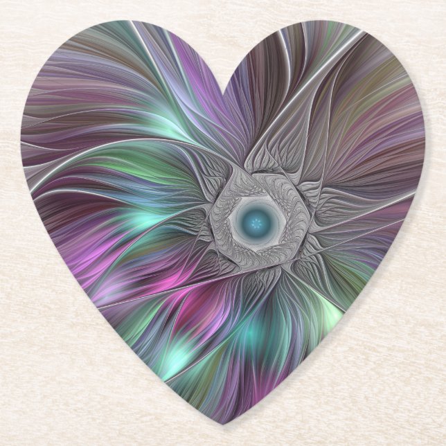 Färgfull stor blomma Abstrakt Trippy Fractal Art Underlägg Papper (Framsida)