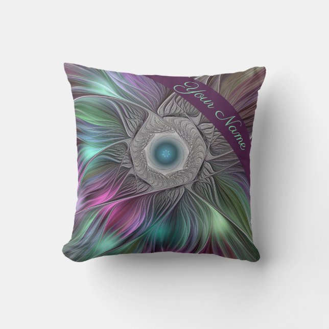 Färgfull stor blomma Abstrakt Trippy Fractal Namn Kudde (Framsida)