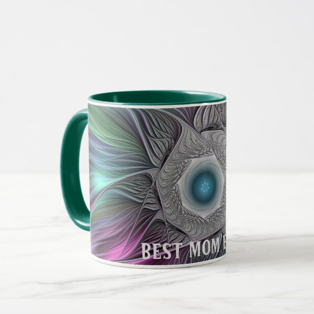 Färgfull, stor blommig Abstrakt, Fractal Bästa Mam Mugg (Framsida vänster)